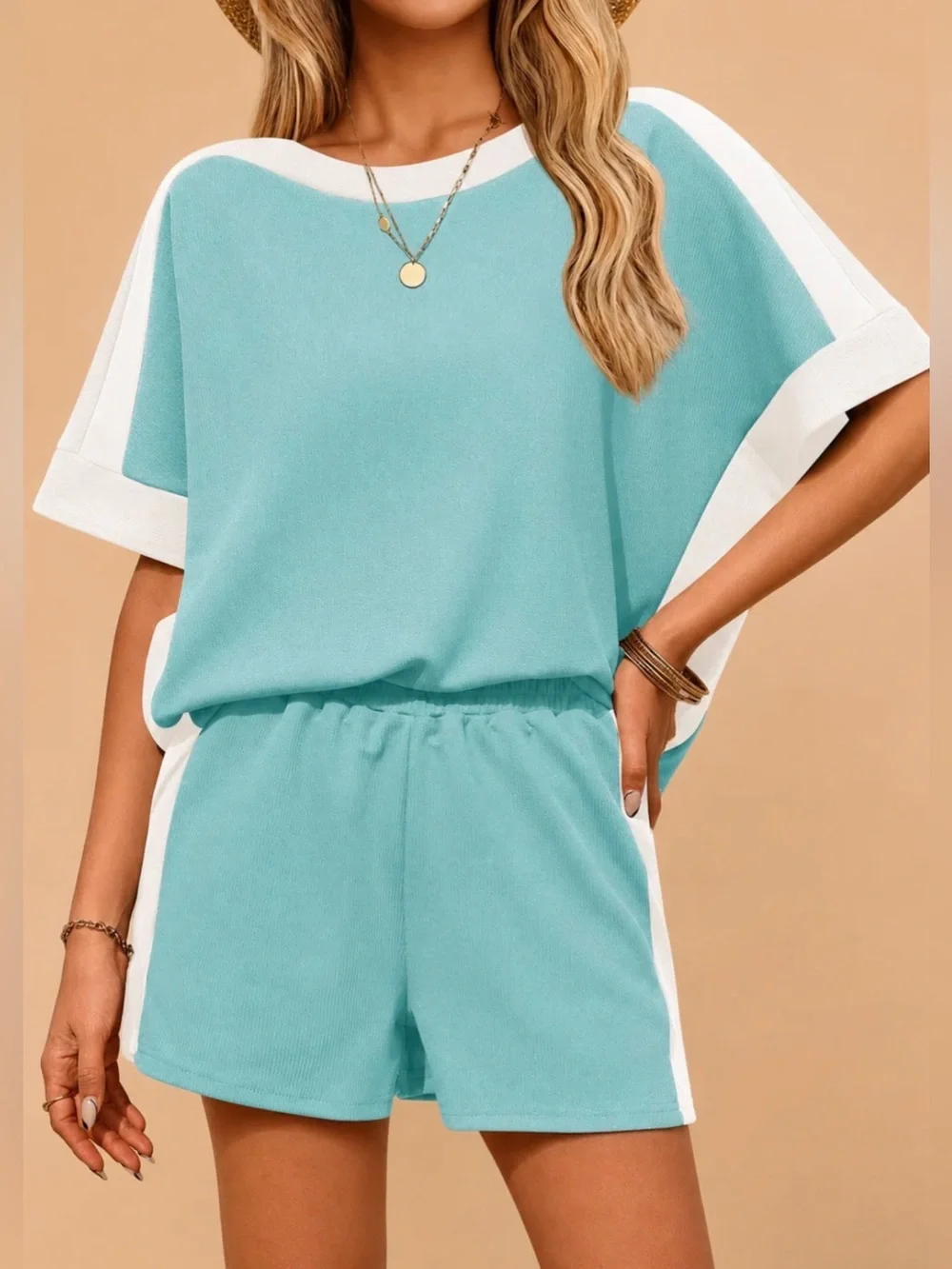 Aqua & White Two-Piece Lounge Set